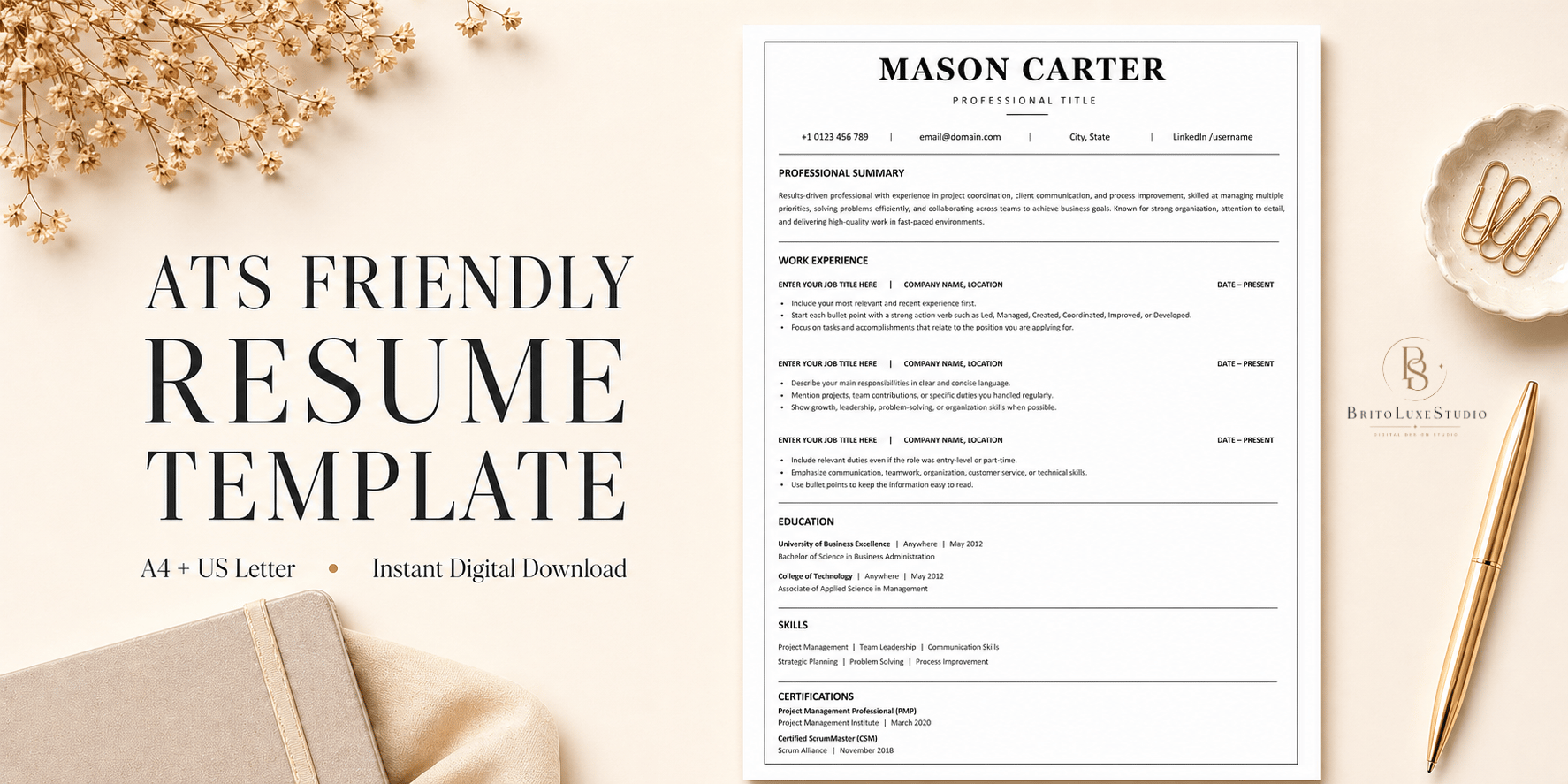 ATS Resume Template Bundle | Editable Canva CV, Cover Letter ...