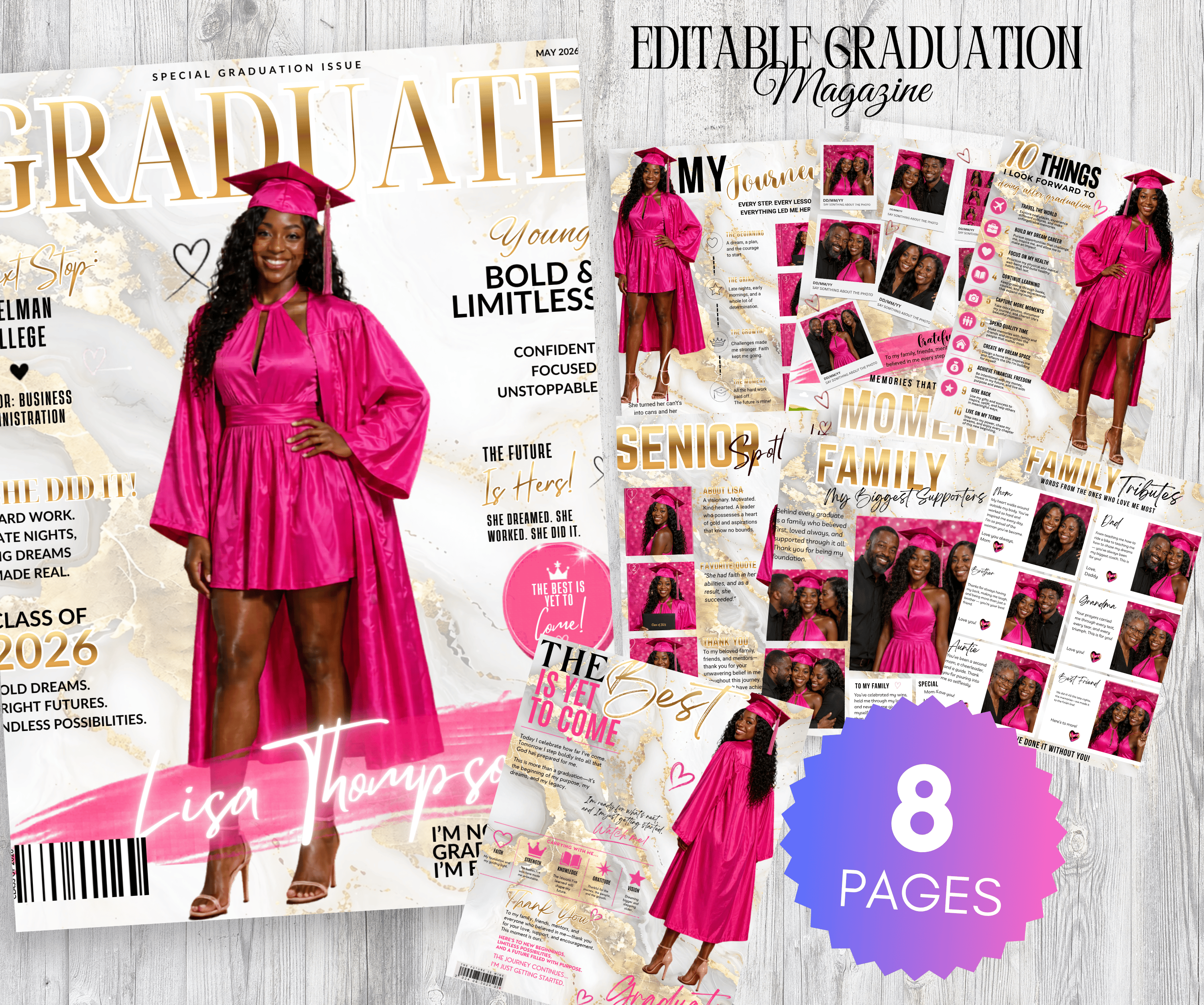 Graduation Photo Magazine Editable Graduation Magazine Template Canva | Senior Yearbook Style ...