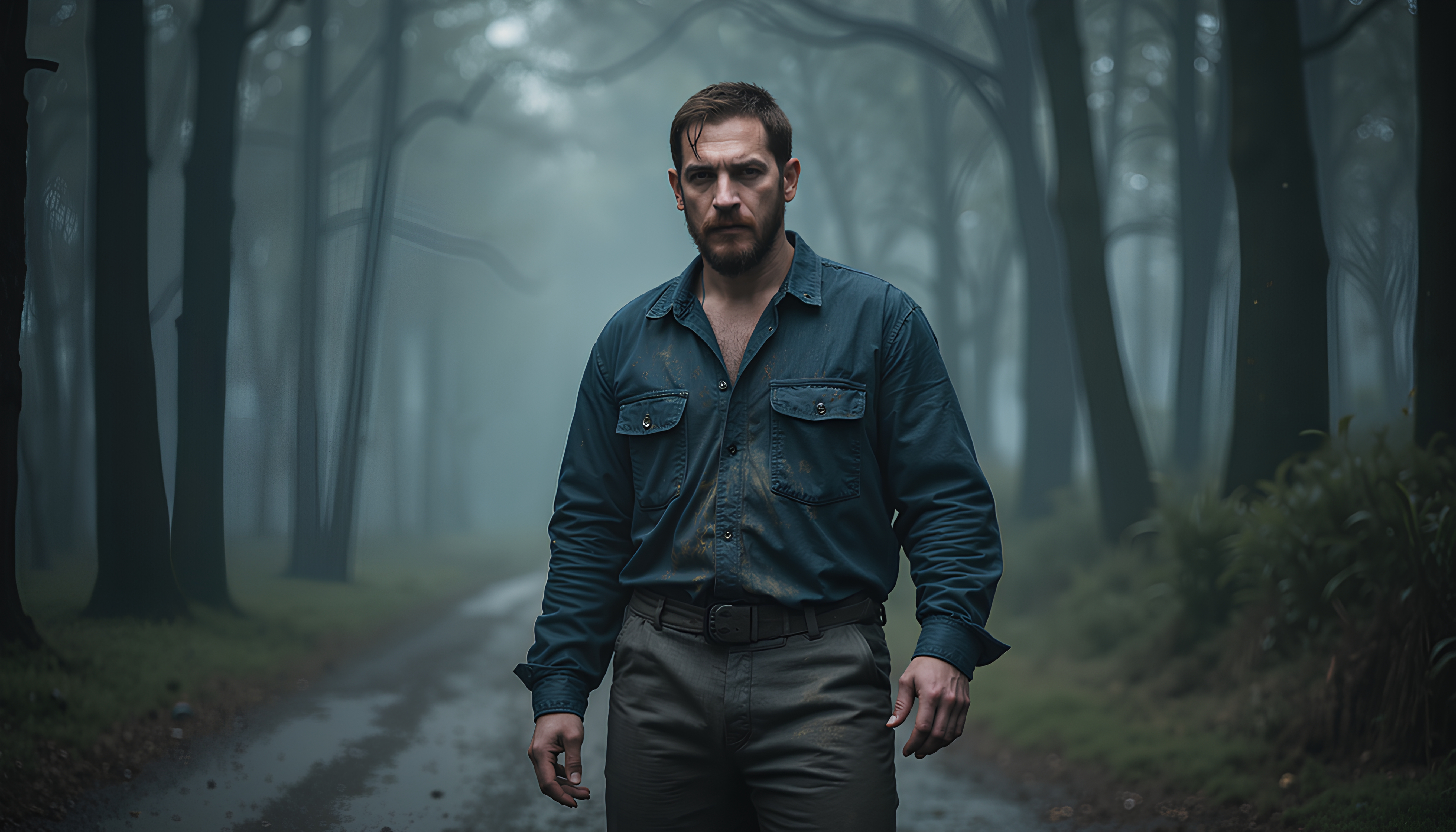 Tom Hardy in the mist of the forest