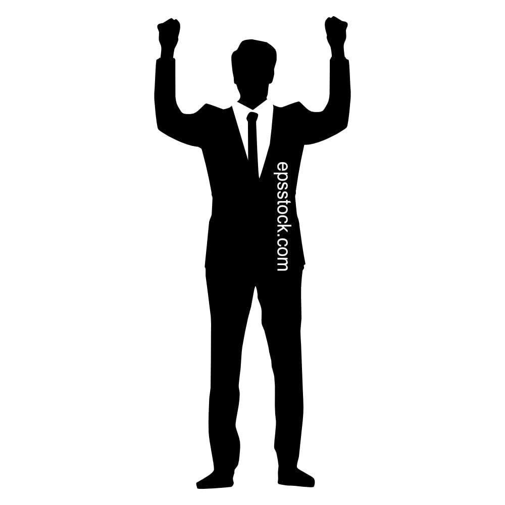 businessman hands up, black isolated vector silhouette