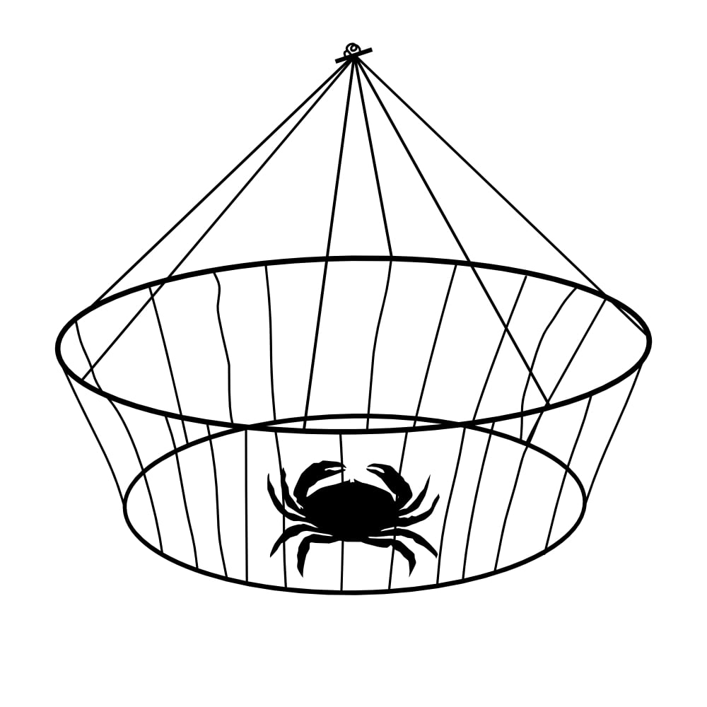 Fish Trap Portable Round Crabbing Net Nylon Folding Fishing Net Woven Mesh Fish Net, black isolated vector silhouette