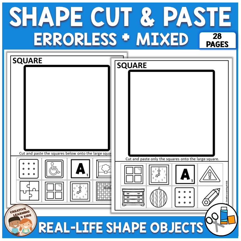 Shape Cut and Paste Worksheets Errorless & Mixed | Real Life Shapes
