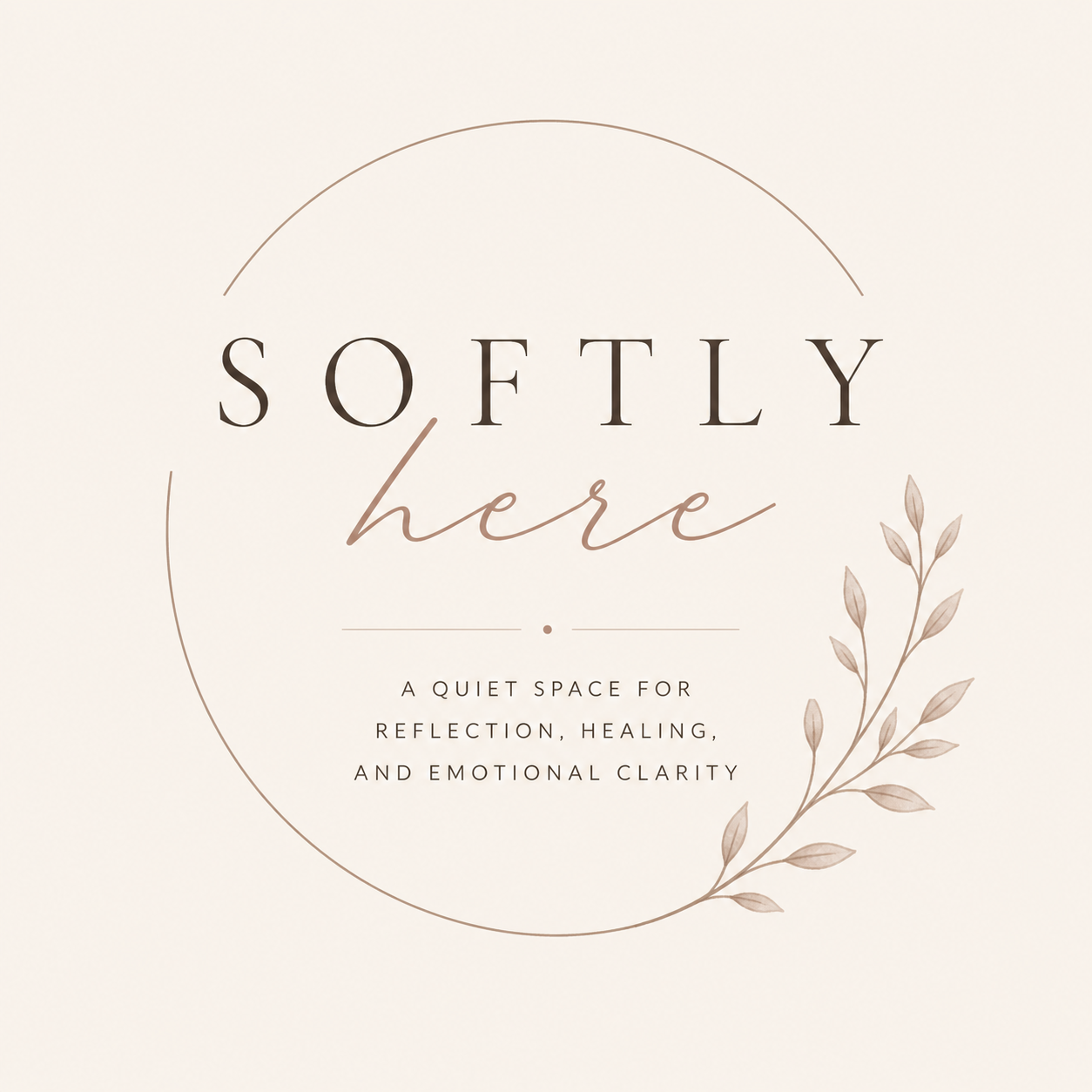Softly Here logo – gentle journaling brand focused on emotional clarity and self-reflection