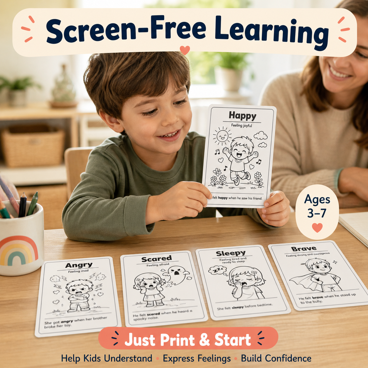 6 Emotions Flashcards for Kids (Printable PDF) – Learn Feelings the Easy Way