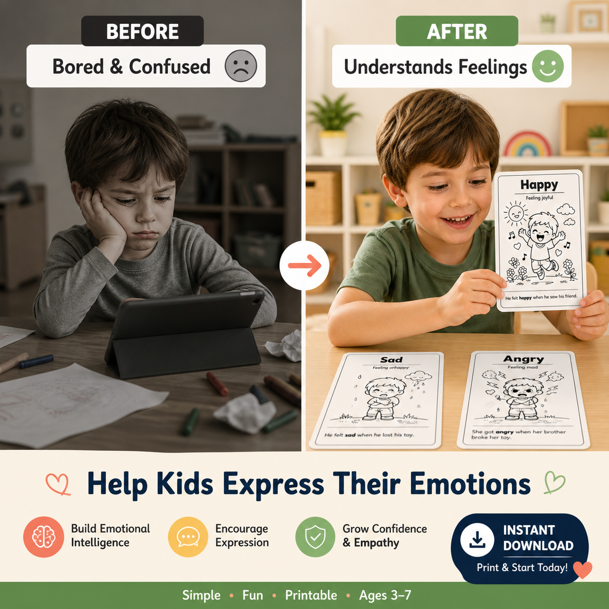 6 Emotions Flashcards for Kids (Printable PDF) – Learn Feelings the Easy Way