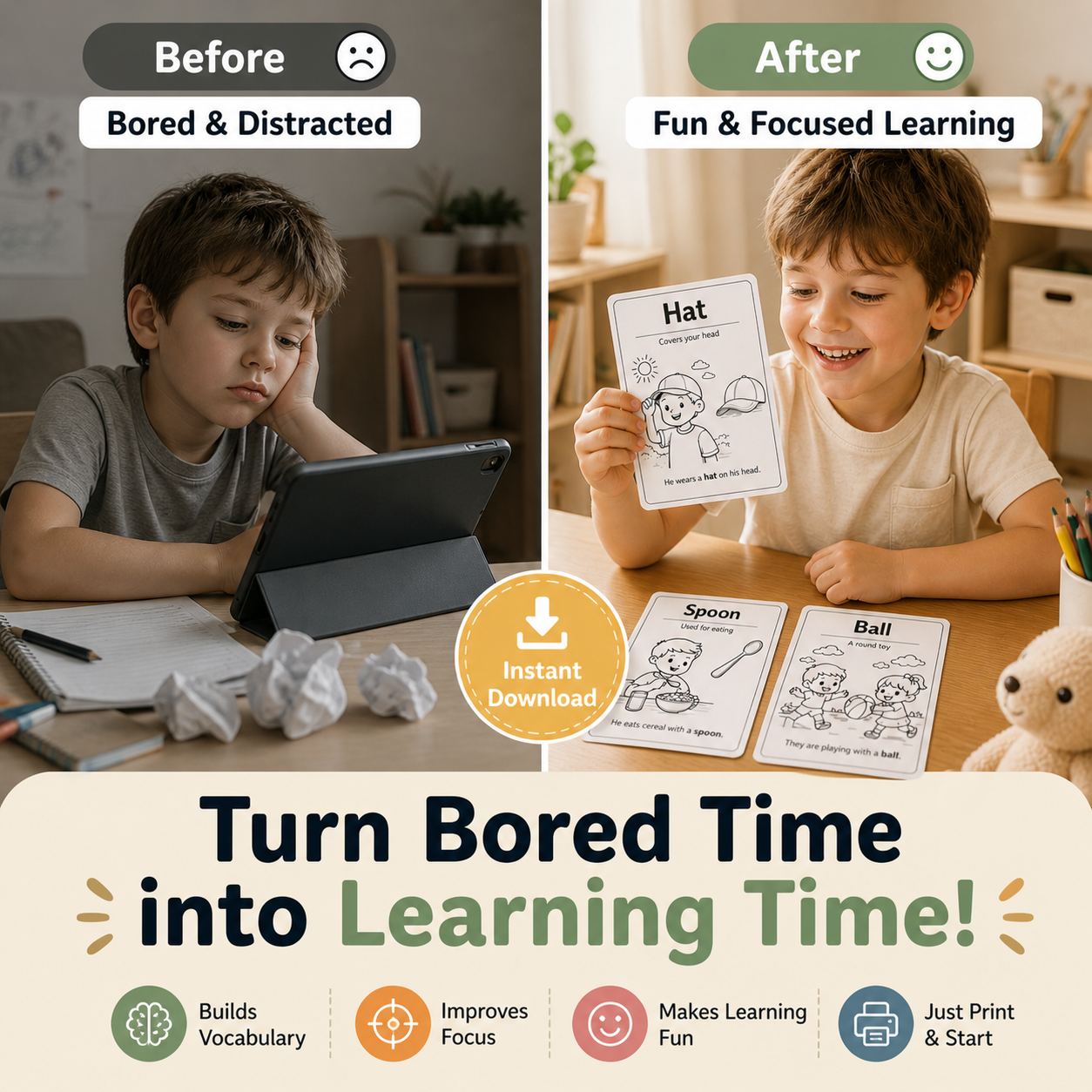 6 Printable Kids Flashcards – Fun & Easy Learning (Ages 3–7)