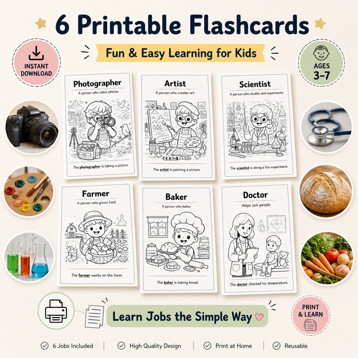 6 Jobs Flashcards for Kids (Printable PDF) – Fun & Simple Learning