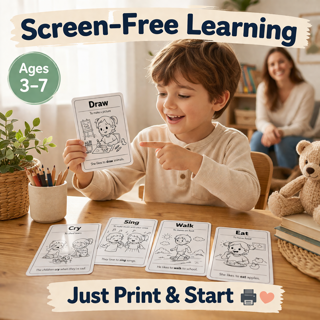 6 Action Flashcards for Kids (Printable PDF)
