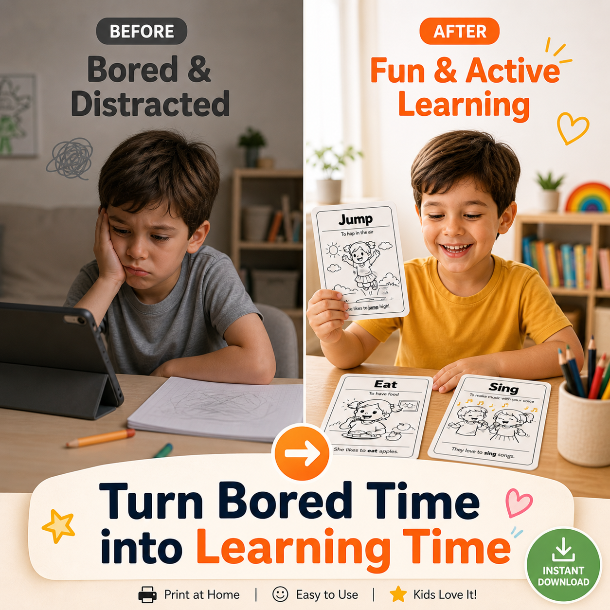 6 Action Flashcards for Kids (Printable PDF)