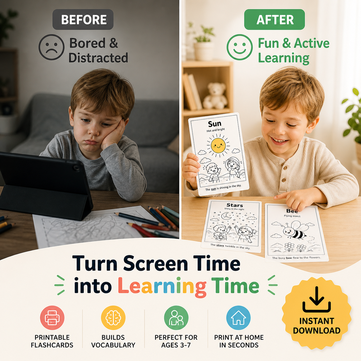 6 Fun Learning Flashcards for Kids (Printable PDF) Color, Learn & Build Vocabulary – Ages 3–7