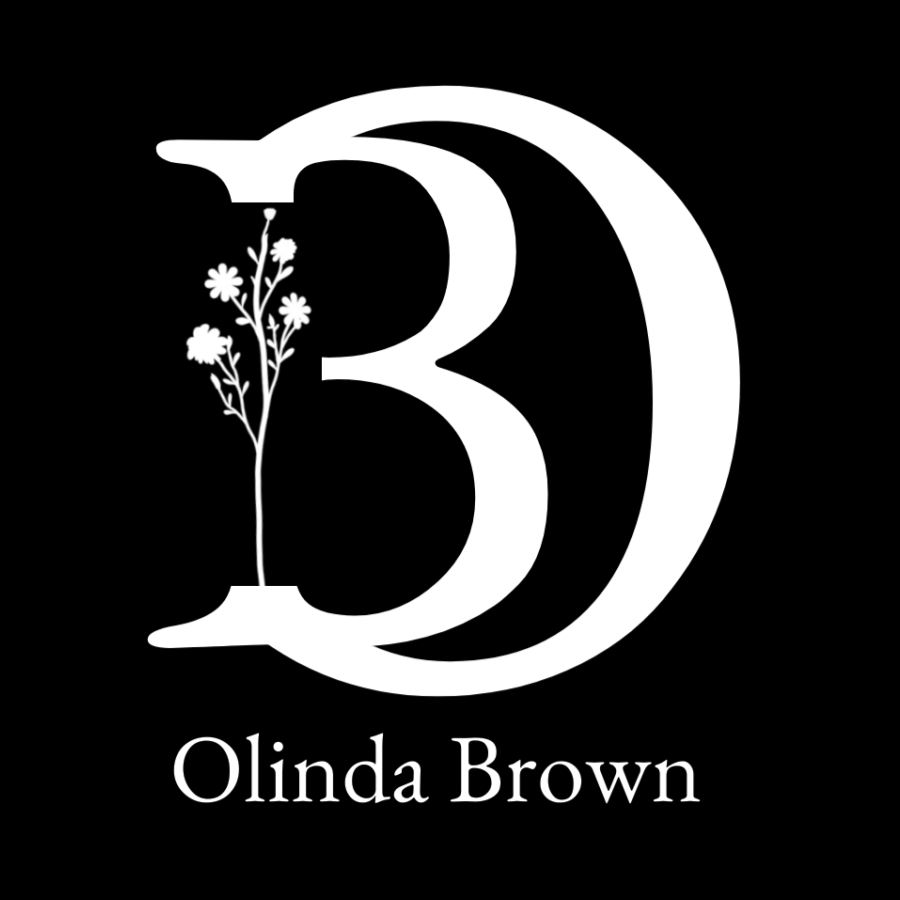 olinda brown author logo. capital B inside capital O, with a flower for the back of the B