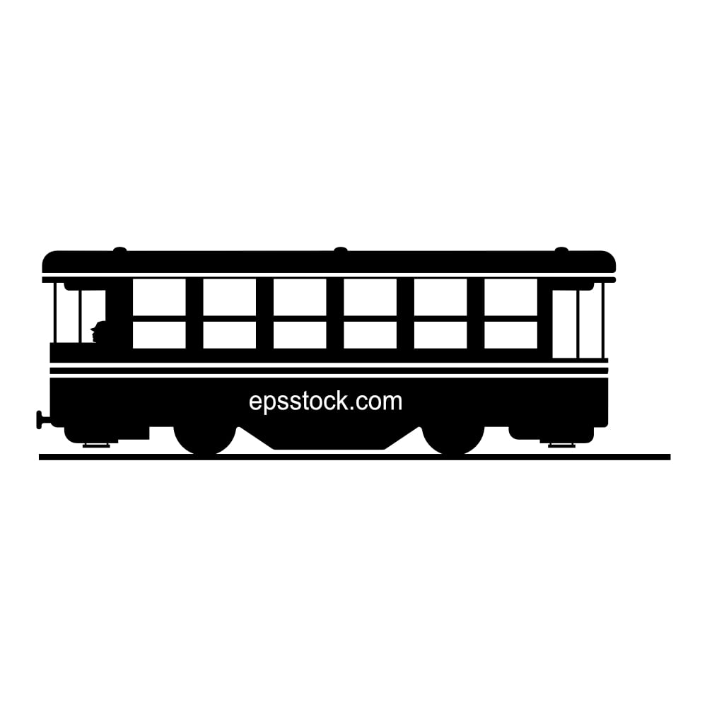 old tram, black isolated vector silhouette