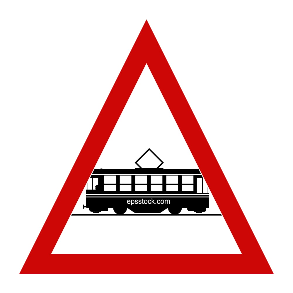 tram sign, black and red isolated vector silhouette