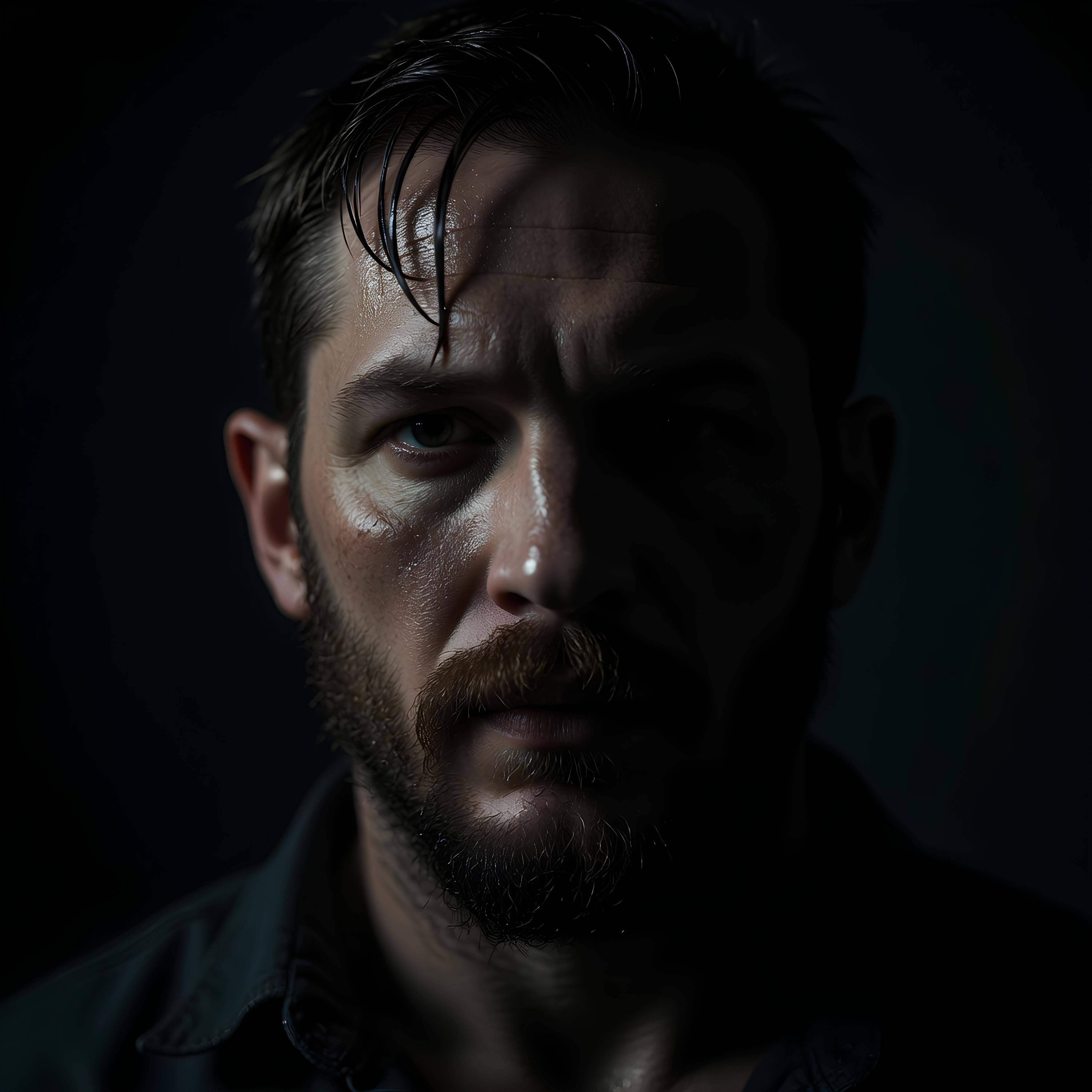 Tom Hardy in the mist of shadows and darkness