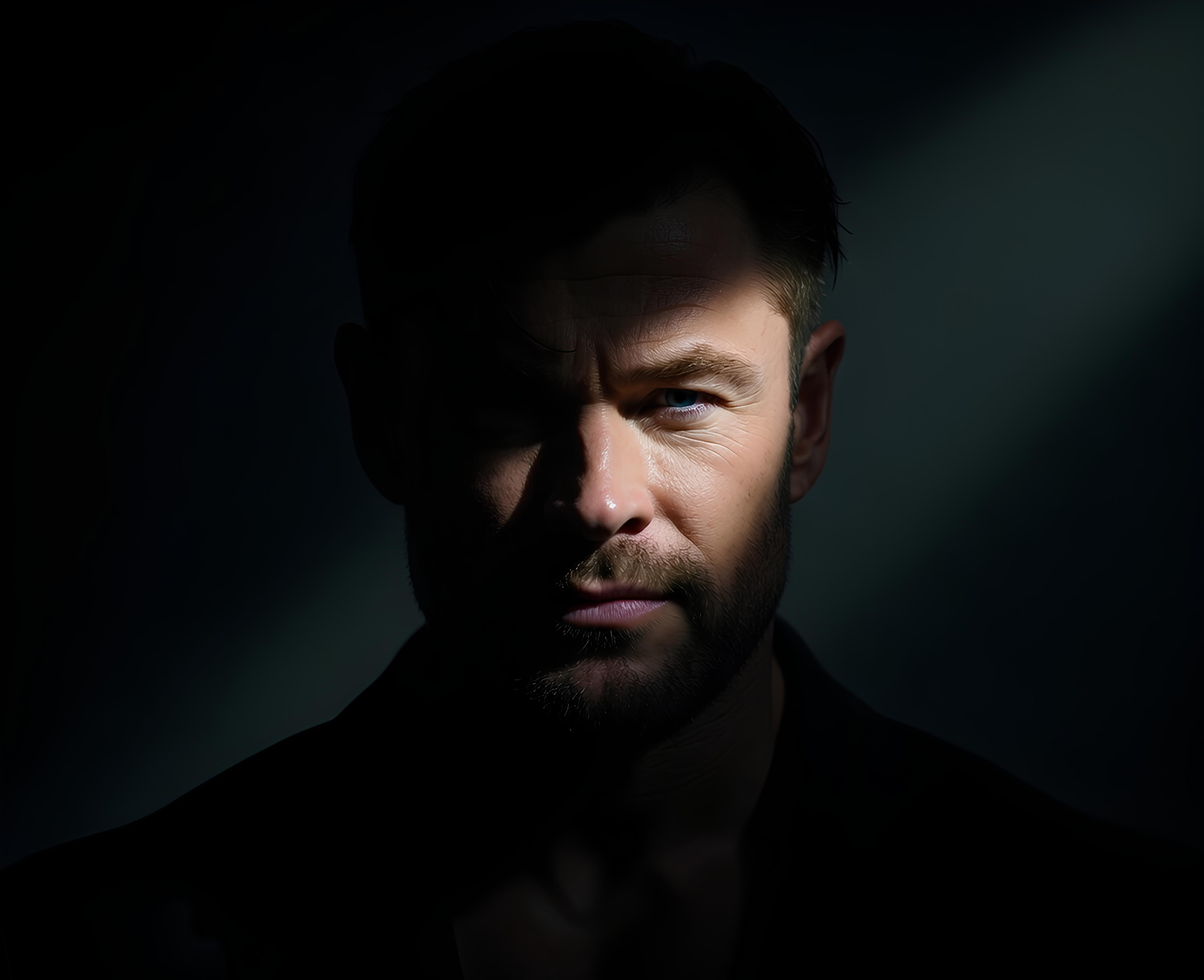 Chris Hemsworth in the mist of shadows and darkness