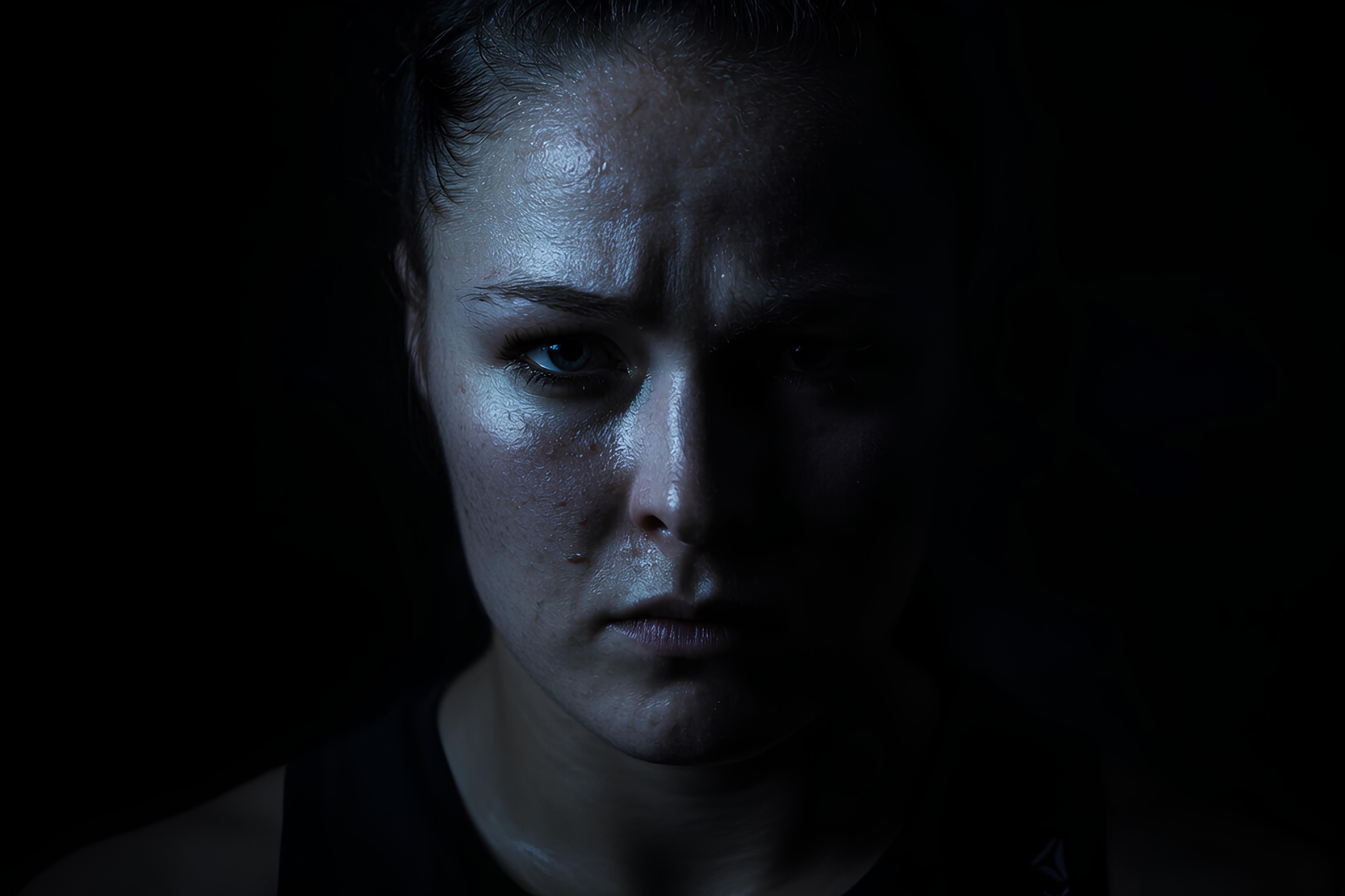 Ronda Jean Rousey in the mist of shadows and darkness