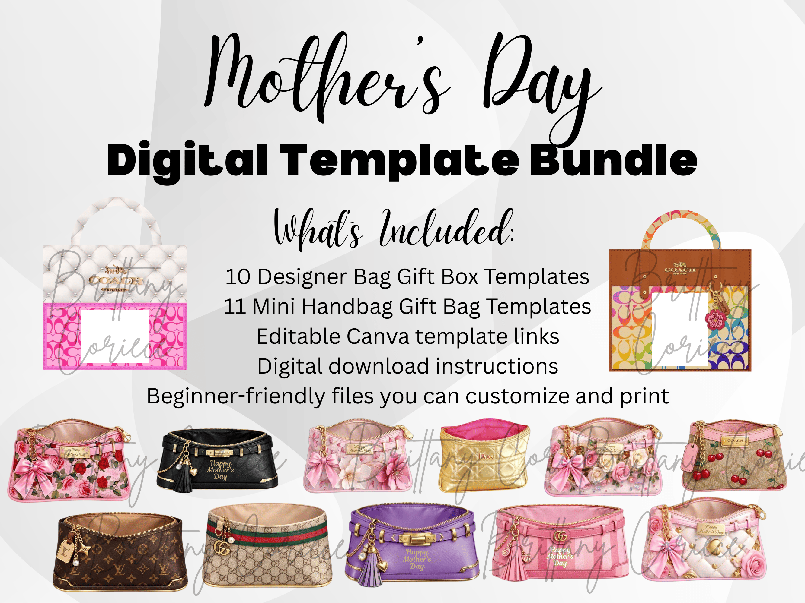 Mother’s Day Designer Bag Gift Box & Mini Handbag Template Bundle - Payhip