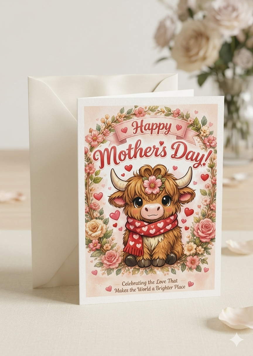 * Mother’s Day printable card * cute Mother’s Day card * cozy Mother’s Day gift * floral Mother’s Day card * printable greeting card * instant download card * kawaii animal card * highland cow card * sentimental Mother’s Day * soft aesthetic car * handmad