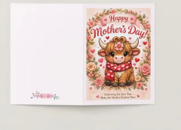 Printable Mother’s Day Card | Cute Floral Cow Card Instant Download
