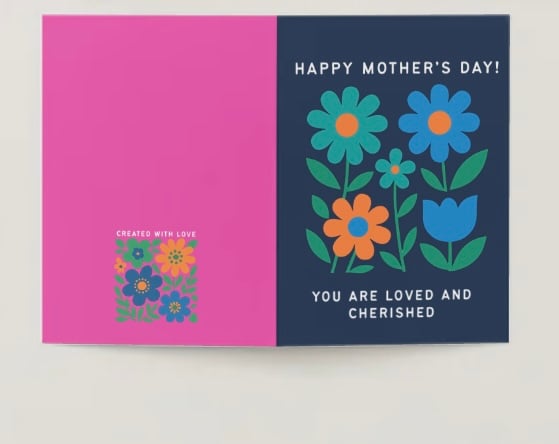 Modern Floral Card, Bold Mother's Day, Navy and Pink Stationery, Unique Gift for Mom, Aesthetic Printables