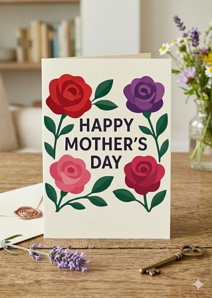 Aesthetic Floral Card, DIY Mother's Day Gift, Last Minute Mother's Day, Rose Illustration Card