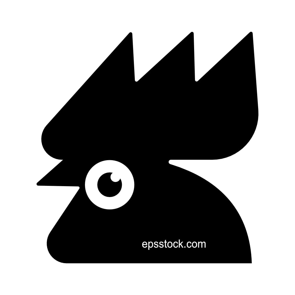 rooster head symbol, black isolated vector silhouette