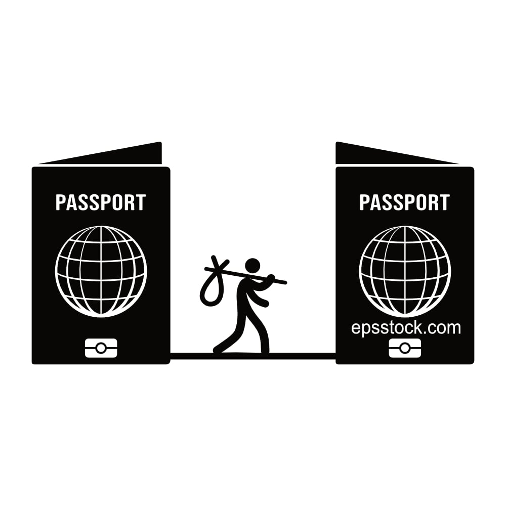Change of citizenship, black isolated vector silhouette