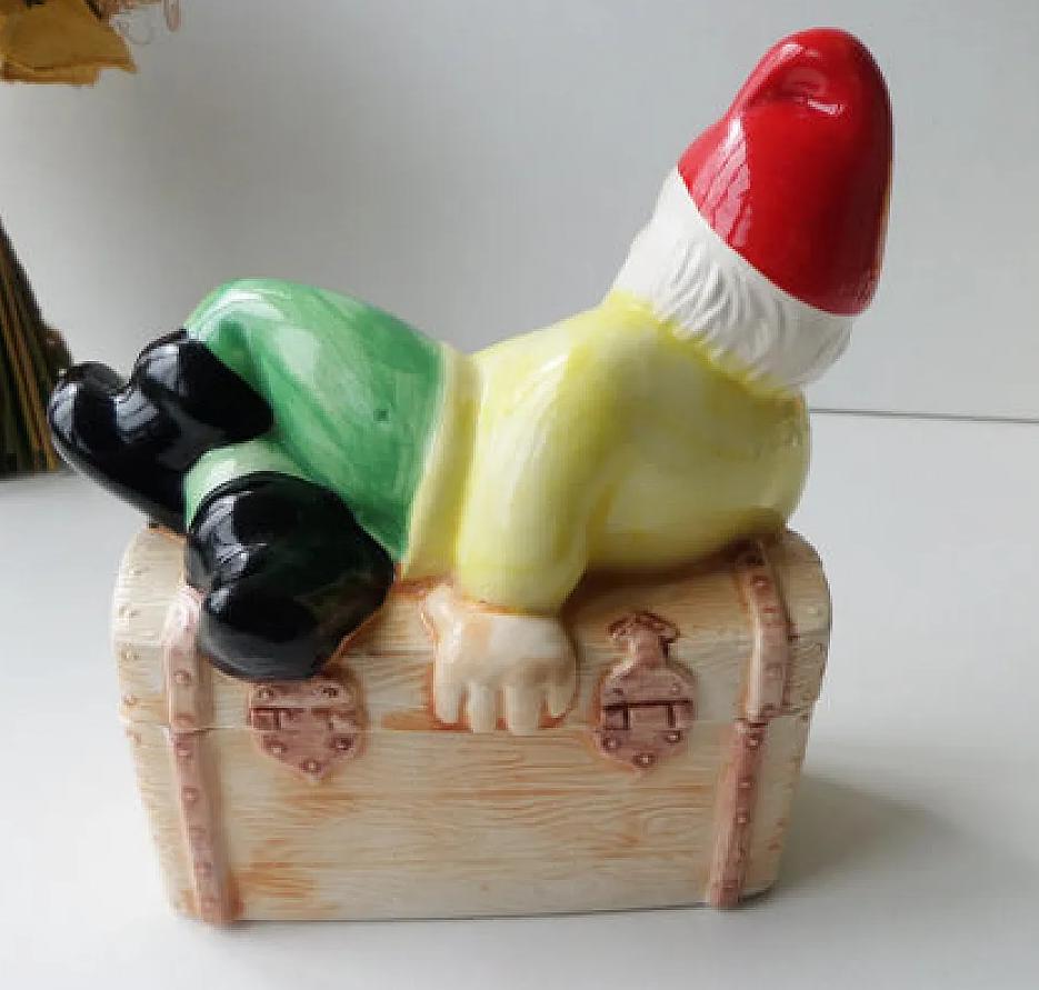 Hand-Painted faience Dwarf Figurine trinket box signed Michel Caugant