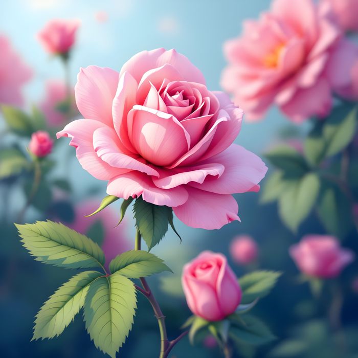 Pink Rose Flower, Rose Bud, Flower, Bud, Garden, Closeup, Wallpaper, Digital Art - Ai Generated