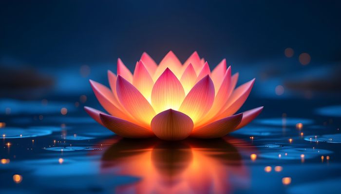 Lotus Flower, Magical, Glowing, Flower, Night, Lake, Desktop Wallpaper, Digital Art - Ai Generated