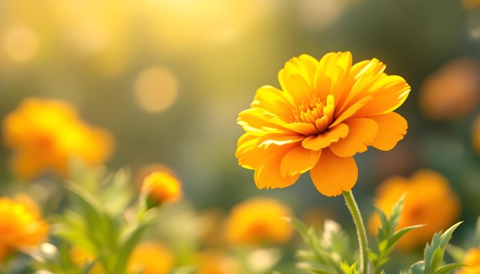 Marigold Flower, Flower, Garden, Sunlight, Morning, Digital Art, Desktop Wallpaper - Ai Generated