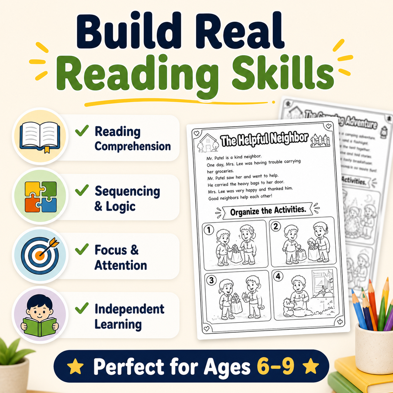 30 Fun Story-Based Activity Sheets for Kids (Ages 6–9) – Reading + Sequencing Skills
