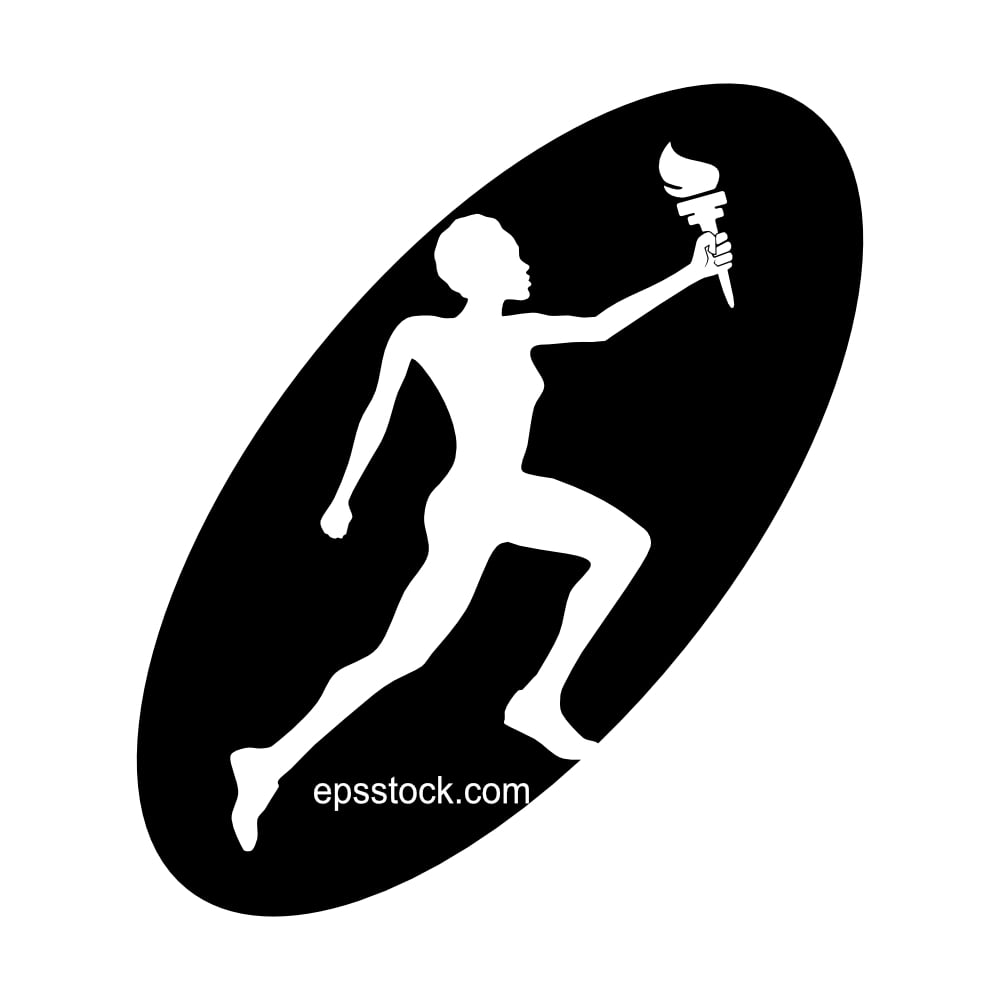 woman with a torch, black isolated vector silhouette