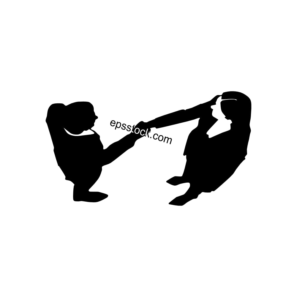 Handshake of businessman and businesswoman, black isolated vector silhouette