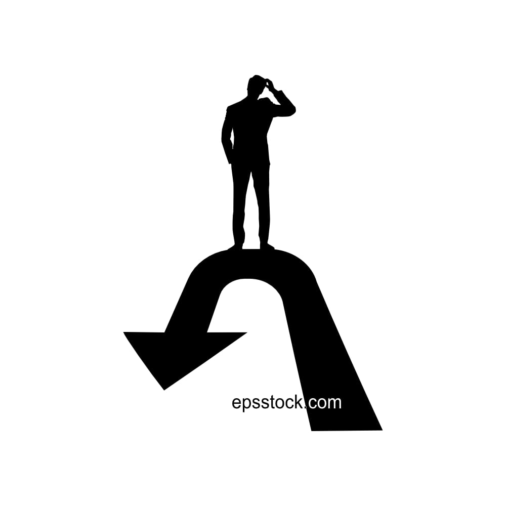 businessman on wrong way, black isolated vector silhouette