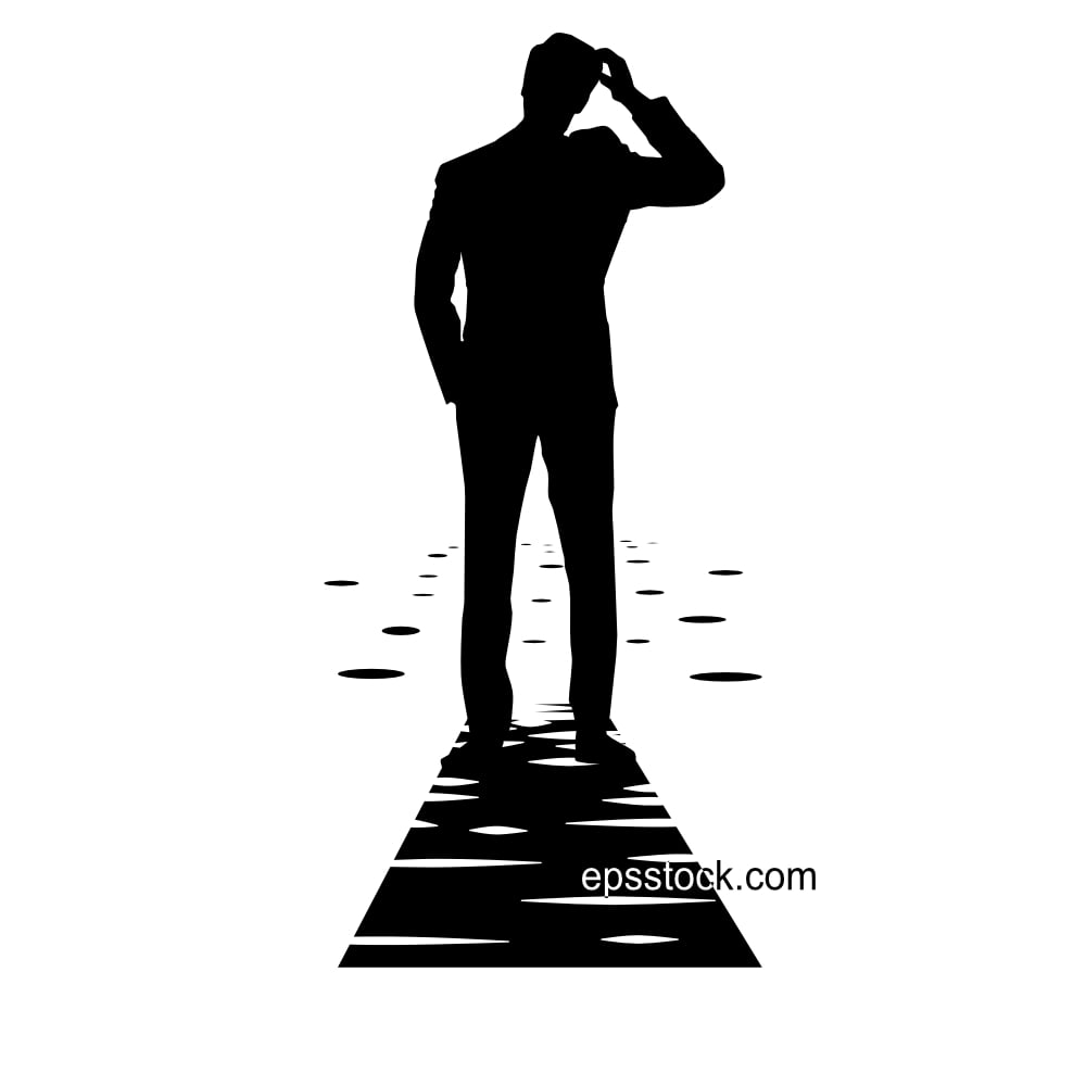 Businessman can't see the road, black isolated vector silhouette