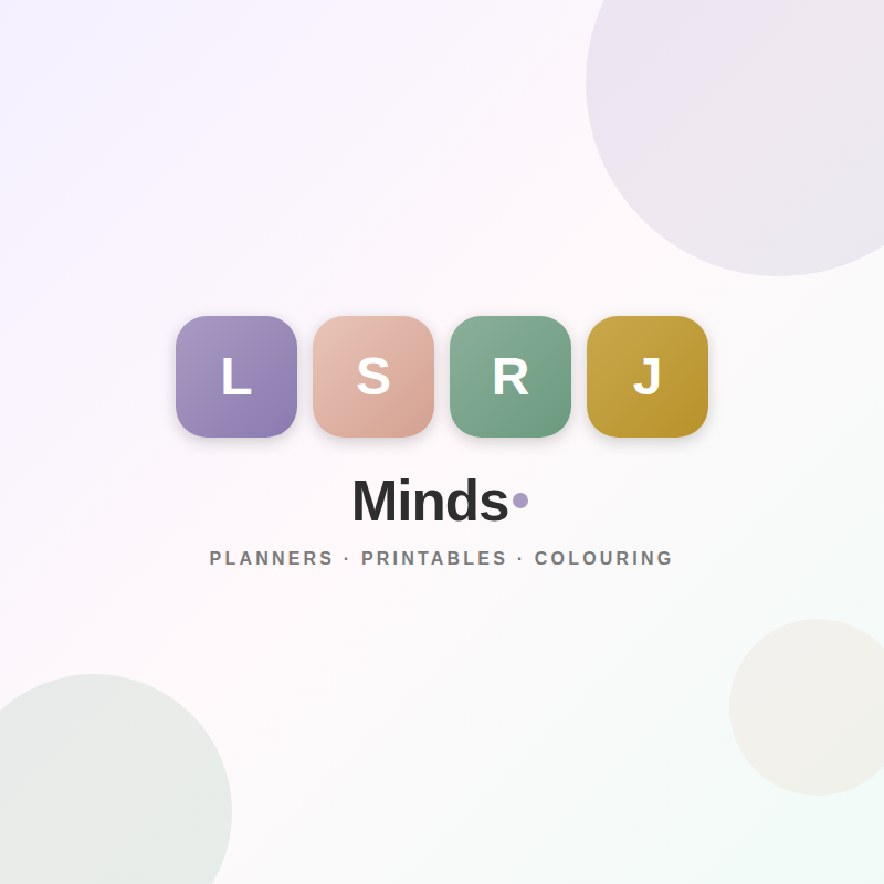 LSRJ Minds logo - calming ADHD planners and printables for beautifully wired brains