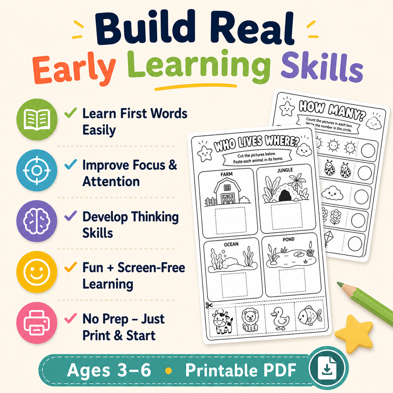 First Words Made Fun! 20 Printable Coloring Worksheets for Ages 3–6