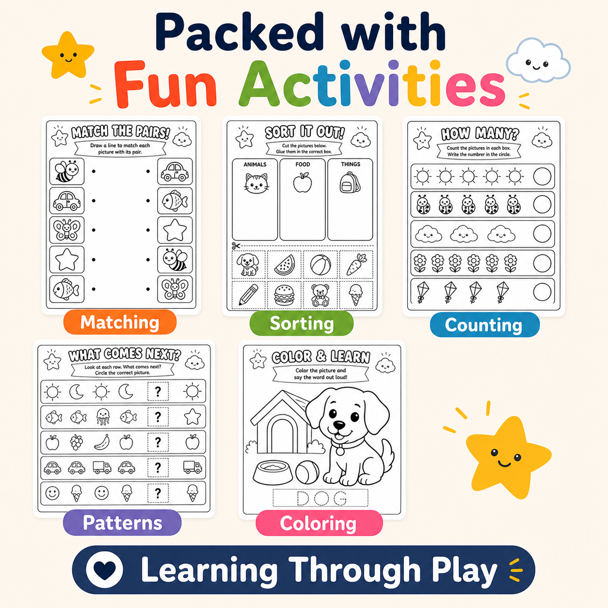 First Words Made Fun! 20 Printable Coloring Worksheets for Ages 3–6