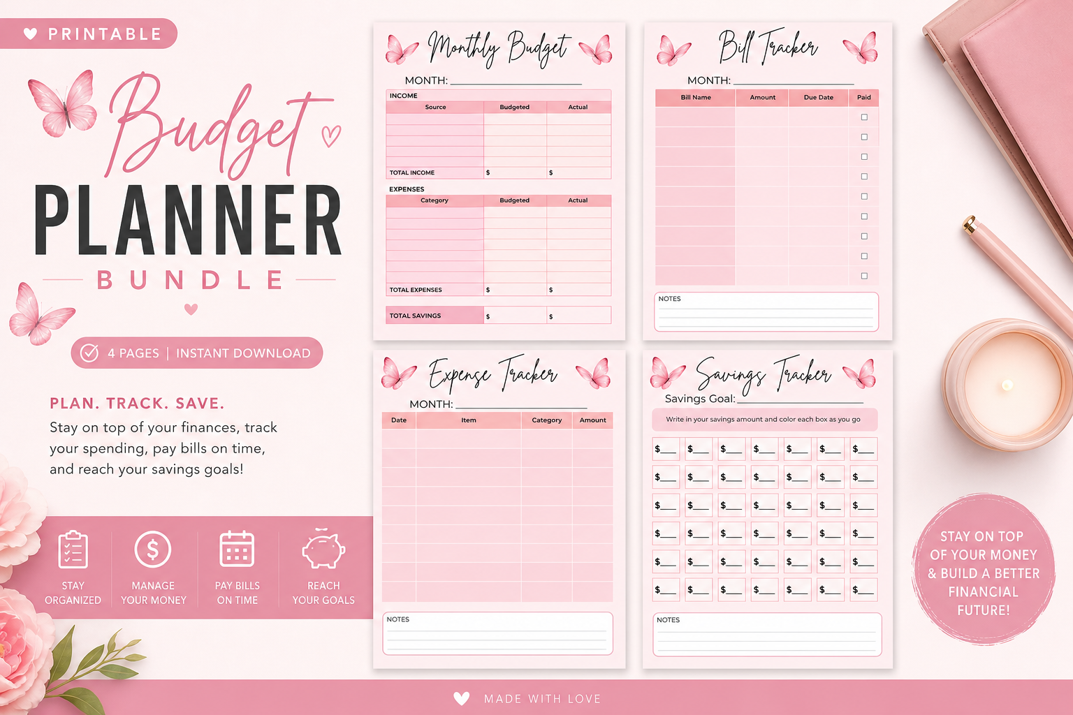 Soft Pink Budget Planner Bundle Printable | Monthly Budget, Bill ...