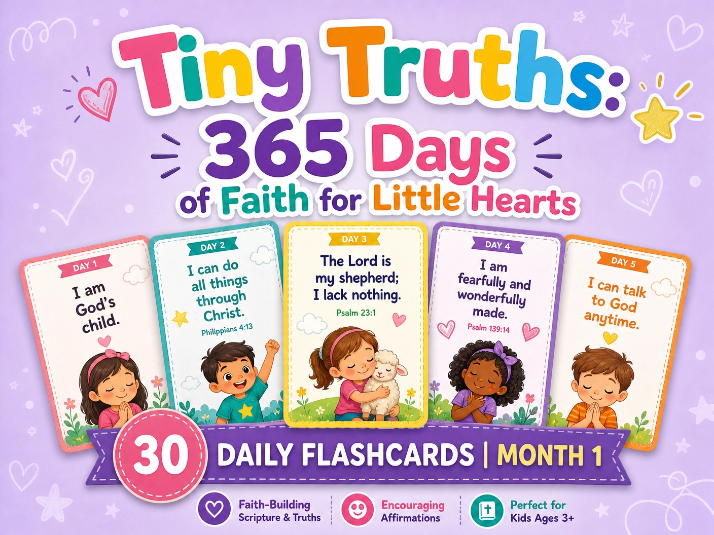 Tiny Truths: 30 Daily Bible Verse Flashcards for Kids (Month 1 ...