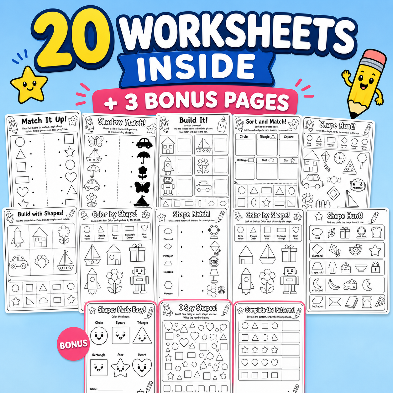 Shapes Made Easy! 20 Printable Coloring Worksheets for Ages 3–6