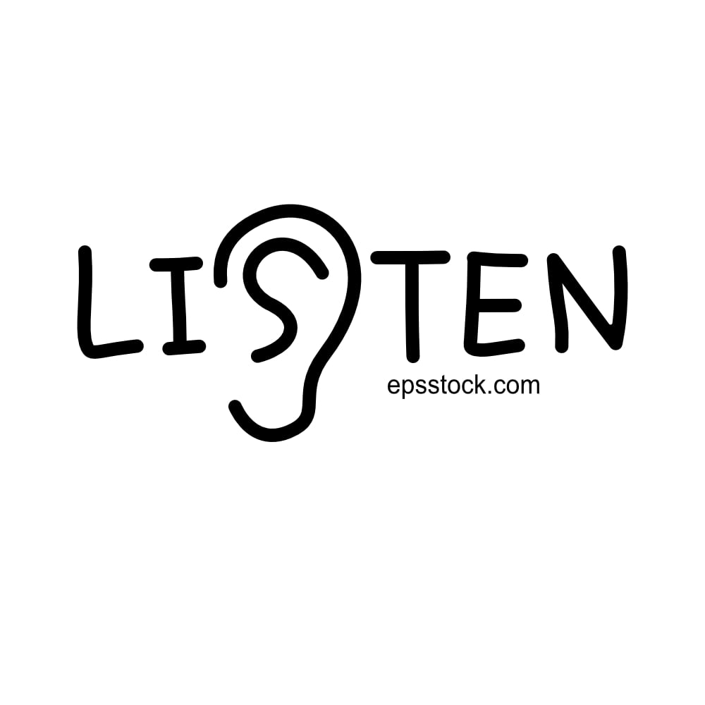 The inscription Listen, black isolated vector silhouette