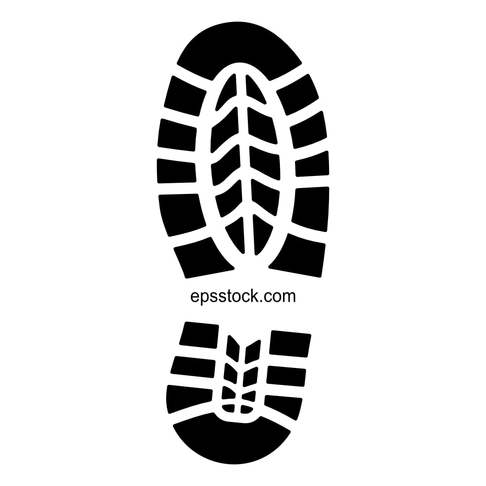 Shoe print, black isolated vector silhouette