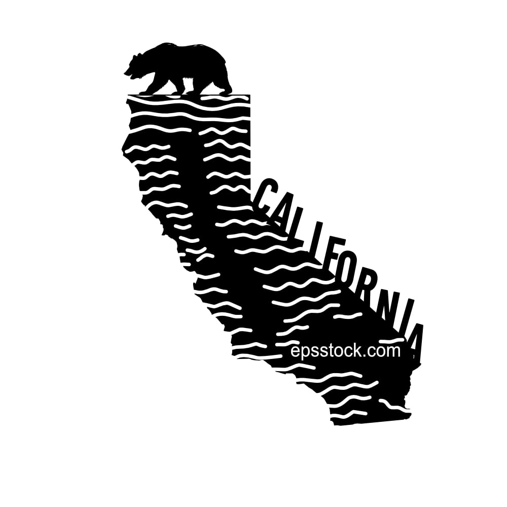 California relief map, black isolated vector silhouette