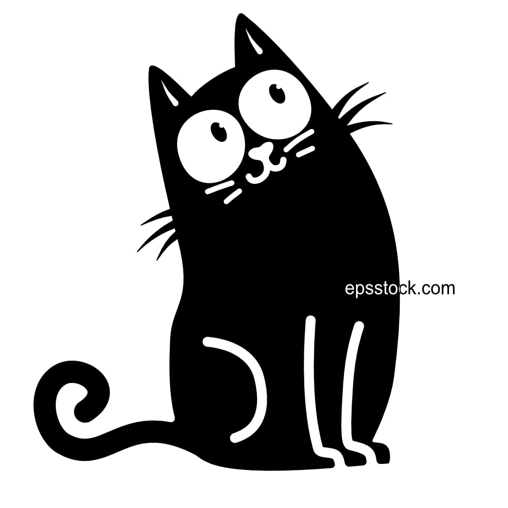 Wide Eyed Black Cat Logo, black isolated vector silhouette