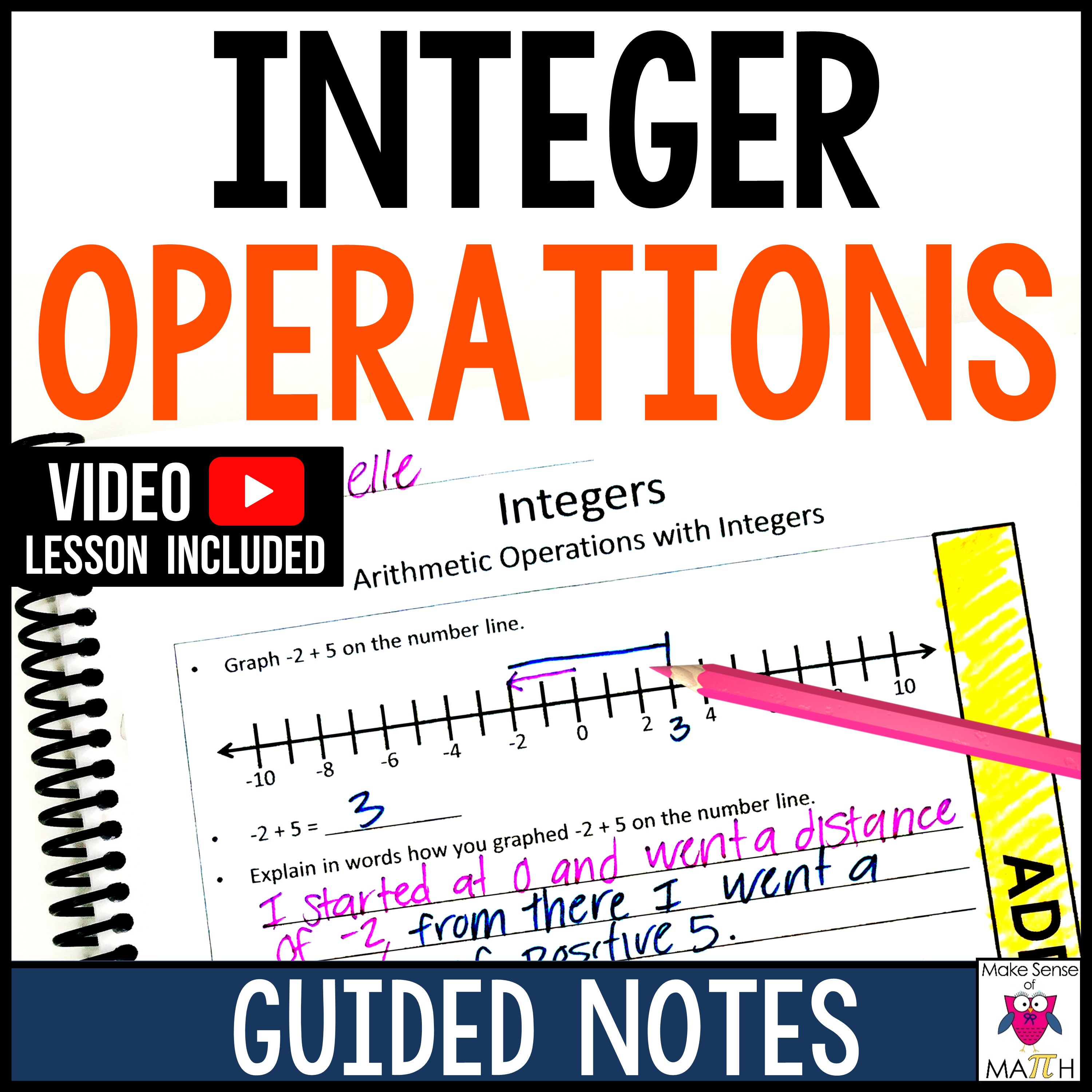 Integer Operations Guided Notes | Integers on a Number Line 7th Grade ...