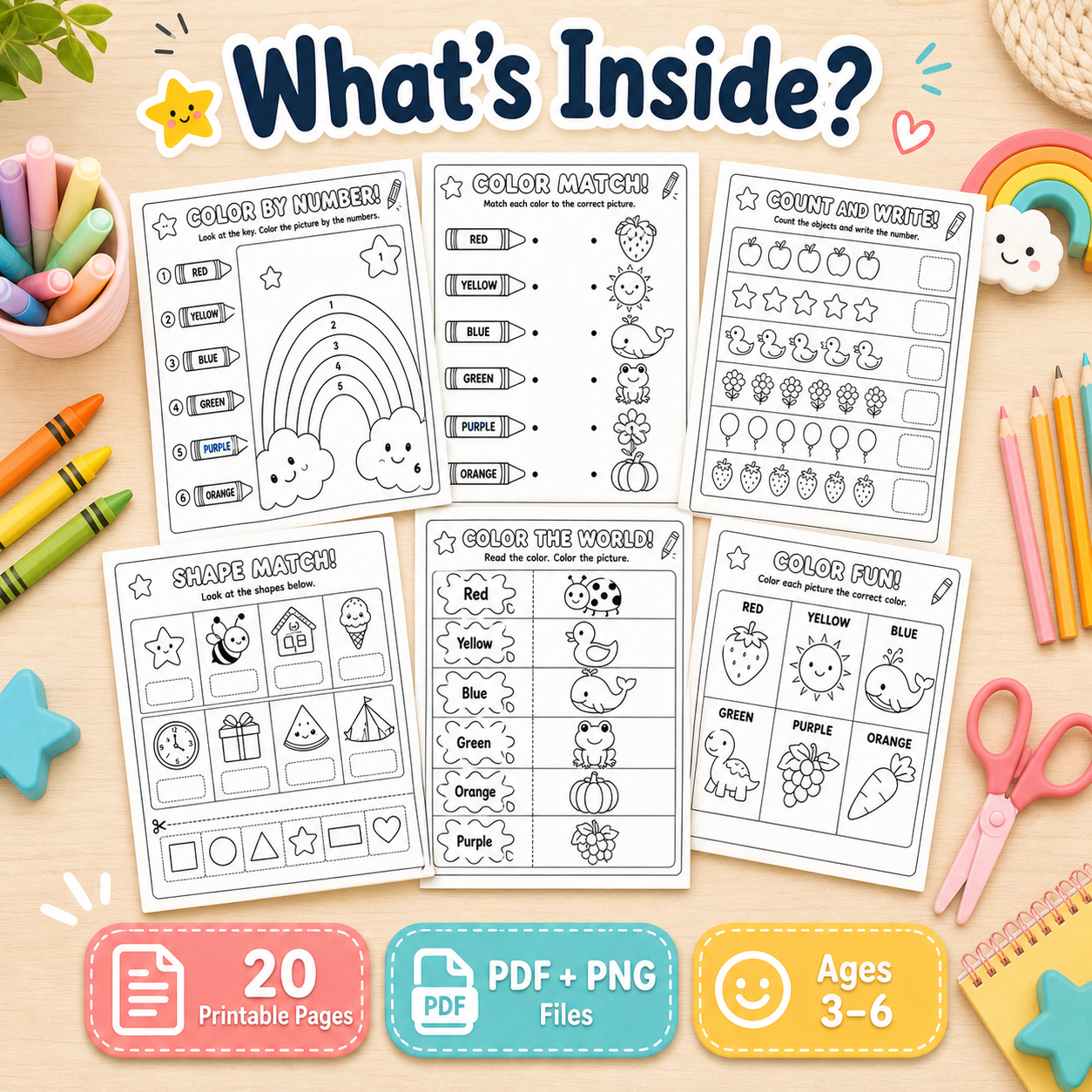 Colors Made Fun! 20 Printable Coloring Worksheets for Ages 3–6