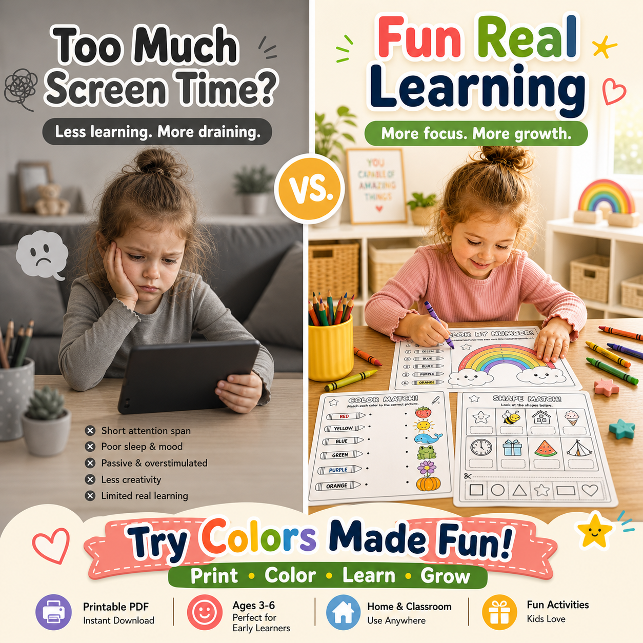 Colors Made Fun! 20 Printable Coloring Worksheets for Ages 3–6