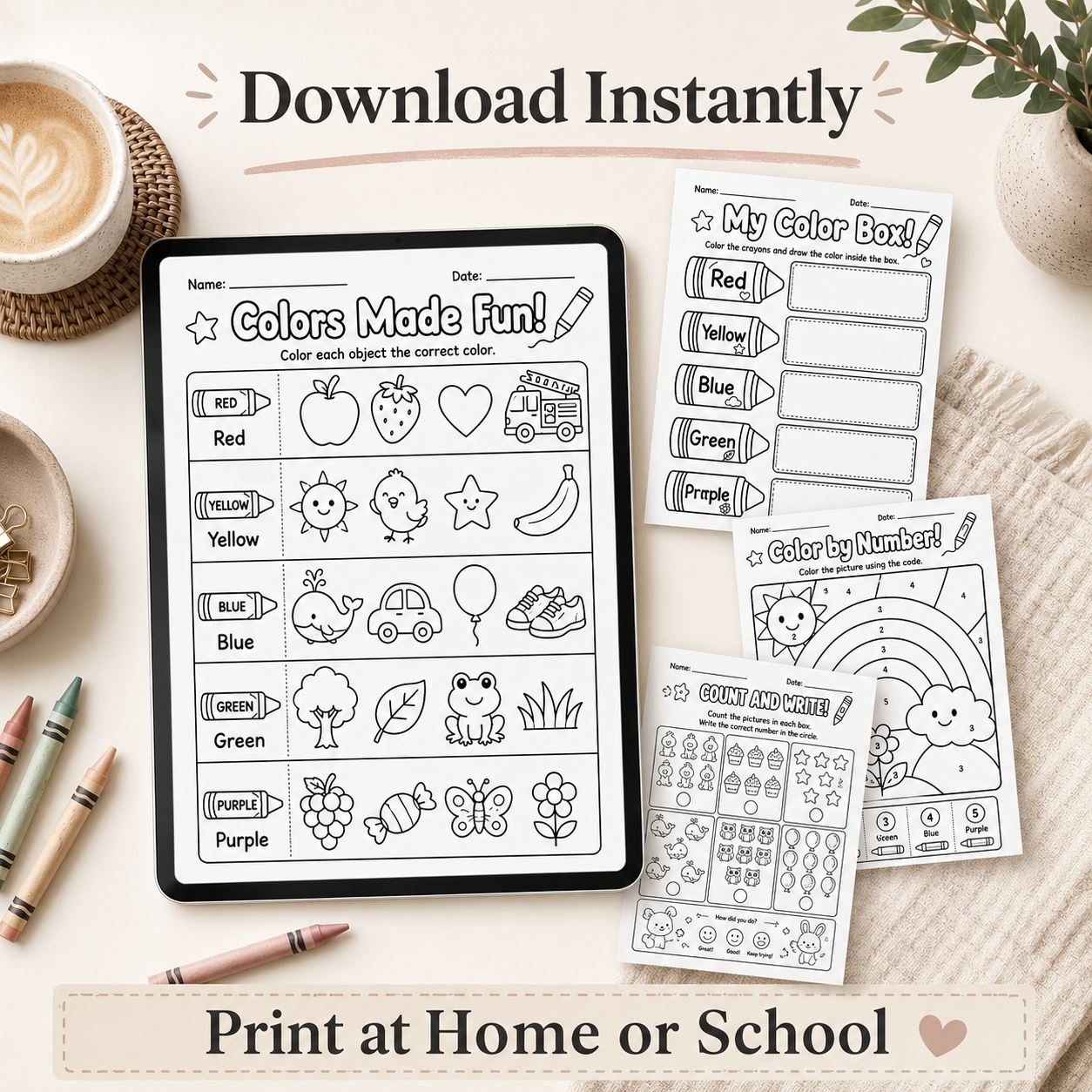 Colors Made Fun! 20 Printable Coloring Worksheets for Ages 3–6